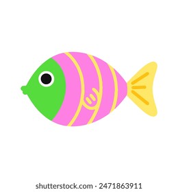 Marine day, fish cartoon. Digital art illustration.