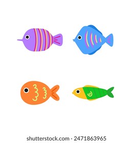 Marine day, fish cartoon. Digital art illustration.