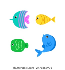 Marine day, fish cartoon. Digital art illustration.