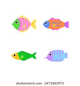 Marine day, fish cartoon. Digital art illustration.