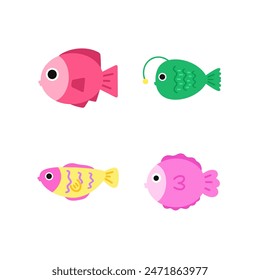 Marine day, fish cartoon. Digital art illustration.