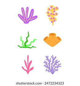 Marine day, leaf coral sea cartoon .Digital art illustration