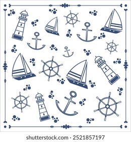 marine design blue pattern white background