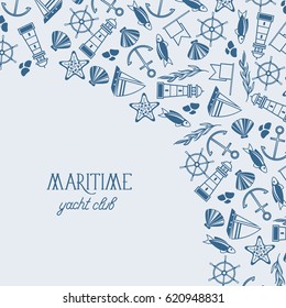 Marine design template with inscription sketch sea and nautical elements in vintage style vector illustration