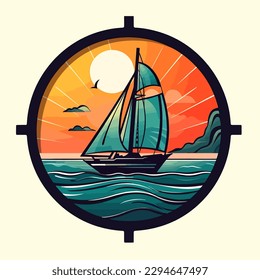 Marine dock. Yacht club. Sailboats at sea. cartoon vector illustration. label, sticker, t-shirt printing