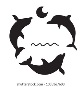 Marine  dolphin for summer vacation background, card. Vector modern fashionable background. Sea travel. Dolphins  in the sea playing with a ball. Dolphin. animal fish