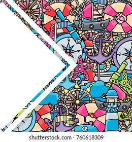 Marine doodle elements, hand drawn style. Ocean vector illustration background with nautical theme objects.