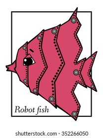 Marine Drawings. Vector Illustrations Robot Inhabitants of the Underwater World. Steampunk animal
