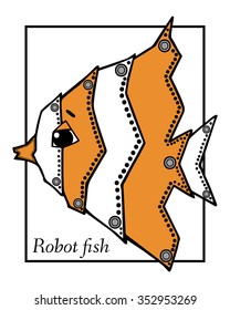 Marine Drawings. Vector Illustrations Robot Inhabitants of the Underwater World. Steampunk animal