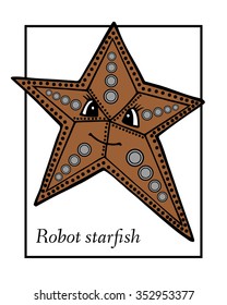Marine Drawings. Vector Illustrations Robot Inhabitants of the Underwater World. Steampunk animal