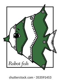 Marine Drawings. Vector Illustrations Robot Inhabitants of the Underwater World. Steampunk animal