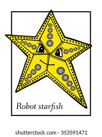 Marine Drawings. Vector Illustrations Robot Inhabitants of the Underwater World. Steampunk animal