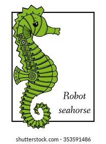Marine Drawings. Vector Illustrations Robot Inhabitants of the Underwater World. Steampunk animal