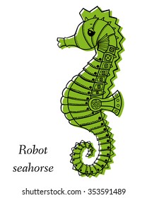 Marine Drawings. Vector Illustrations Robot Inhabitants of the Underwater World. Steampunk animal