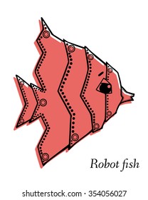 Marine Drawings. Vector Illustrations Robot Inhabitants of the Underwater World. Steampunk animal