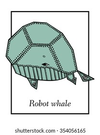 Marine Drawings. Vector Illustrations Robot Inhabitants of the Underwater World. Steampunk animal