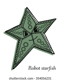 Marine Drawings. Vector Illustrations Robot Inhabitants of the Underwater World. Steampunk animal