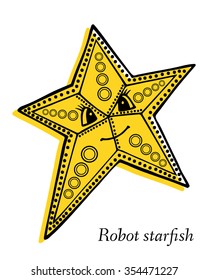Marine Drawings. Vector Illustrations Robot Inhabitants of the Underwater World. Steampunk animal