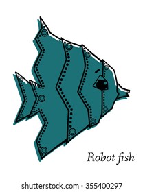 Marine Drawings. Vector Illustrations Robot Inhabitants of the Underwater World. Steampunk animal