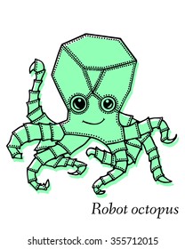 Marine Drawings. Vector Illustrations Robot Inhabitants of the Underwater World. Steampunk animal