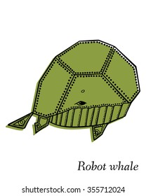 Marine Drawings. Vector Illustrations Robot Inhabitants of the Underwater World. Steampunk animal