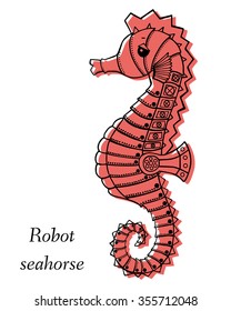 Marine Drawings. Vector Illustrations Robot Inhabitants of the Underwater World. Steampunk animal