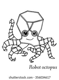 Marine Drawings. Vector Illustrations Robot Inhabitants of the Underwater World. Steampunk animal