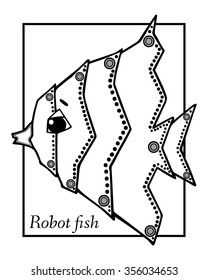 Marine Drawings. Vector Illustrations Robot Inhabitants of the Underwater World. Steampunk animal
