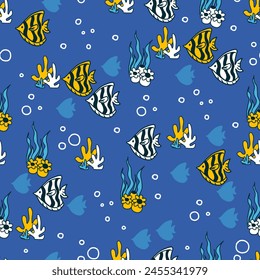 Marine Ecosystem Vector Pattern Fish and Sea Life can be use for background and apparel design