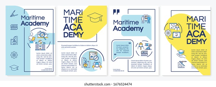 Marine education brochure template. Nautical college graduate. Flyer, booklet, leaflet print, cover design with linear icons. Vector layouts for magazines, annual reports, advertising posters