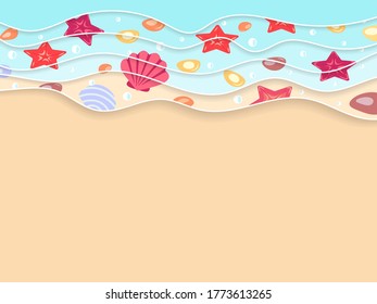 marine elements on a background cut out of paper-vector illustration, eps