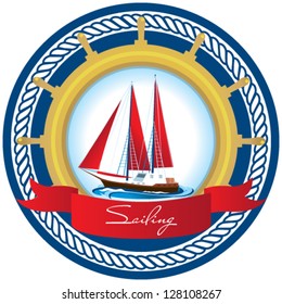 Marine emblem with a sailboat