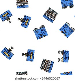 Schiffsingenieur Bootsmechanik Vektorgrafik Nahtlose Muster Dünne Linie Illustration