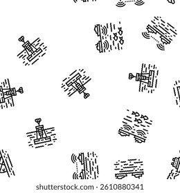 marine engineer boat mechanic vector seamless pattern thin line illustration