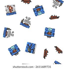 marine engineer boat mechanic vector seamless pattern thin line illustration