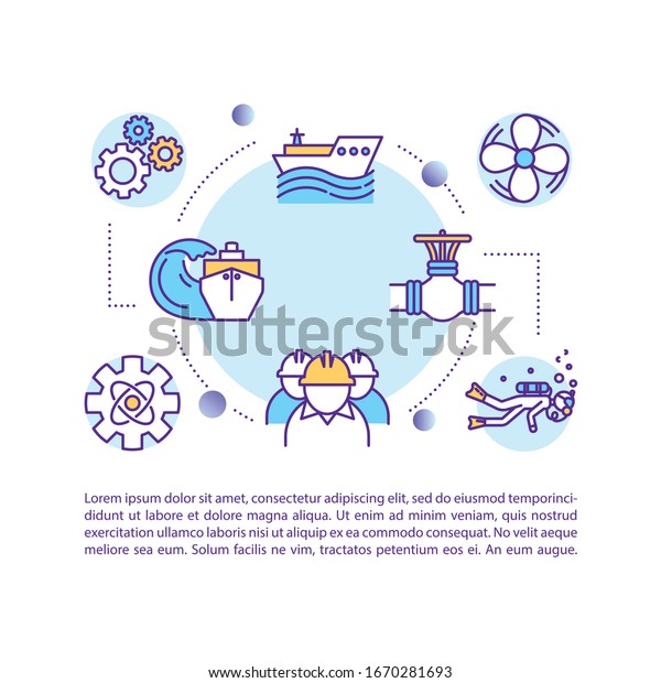 Marine engineer concept icon with text.\
Ship maintenance crew. Oceanographic exploration. PPT page vector\
template. Brochure, magazine, booklet design element with linear\
illustrations
