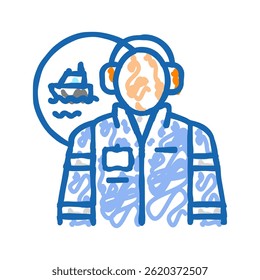 Vector de dibujo del icono del doodle del trabajador del ingeniero marino. Muestra del trabajador del ingeniero marino. ilustración aislada del símbolo
