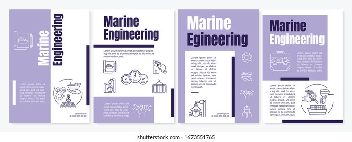 Broschüre für Schiffstechnik Arbeitsplätze in der Nautik-Industrie. Flyer, Broschüre, Faltblatt, Cover-Design mit linearen Symbolen. Vektorillustrationen für Zeitschriften, Jahresberichte, Werbeplakate