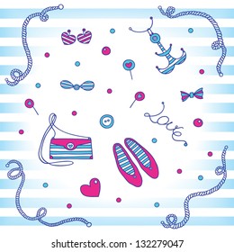 Marine fashion set. fashion accessories  in a marine style.