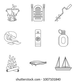 Marine fauna icons set. Outline set of 9 marine fauna vector icons for web isolated on white background