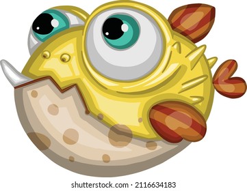 marine fish ball symbol hand drawn vector