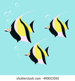 Marine fish color flat design. Sea and fish, ocean fish animal, exotic, drawing illustration marine life sea fish