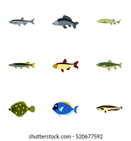 Marine fish icons set. Flat illustration of 9 marine fish vector icons for web