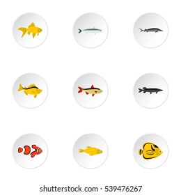 Marine fish icons set. Flat illustration of 9 marine fish vector icons for web