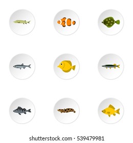 Marine fish icons set. Flat illustration of 9 marine fish vector icons for web