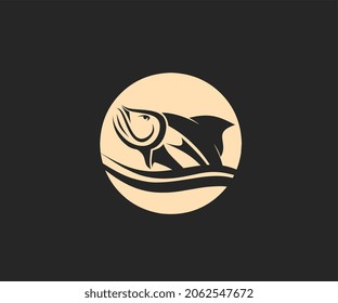 marine fish logo design vector, seafood icon or label