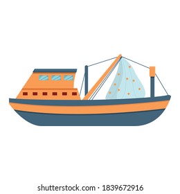 Marine Fishing Vessel Icon. Cartoon Of Marine Fishing Vessel Vector Icon For Web Design Isolated On White Background