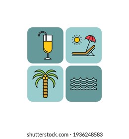 Marine flat vector icons set. Trip flat vector icons