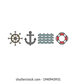 Iconos de vectores planos marinos. Iconos de vectores planos de tracción