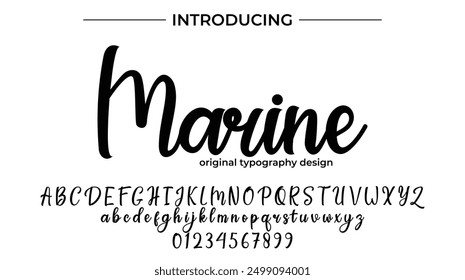 Marine Font Pincel elegante pintado con letras de Vector mayúsculas, alfabeto, tipografía